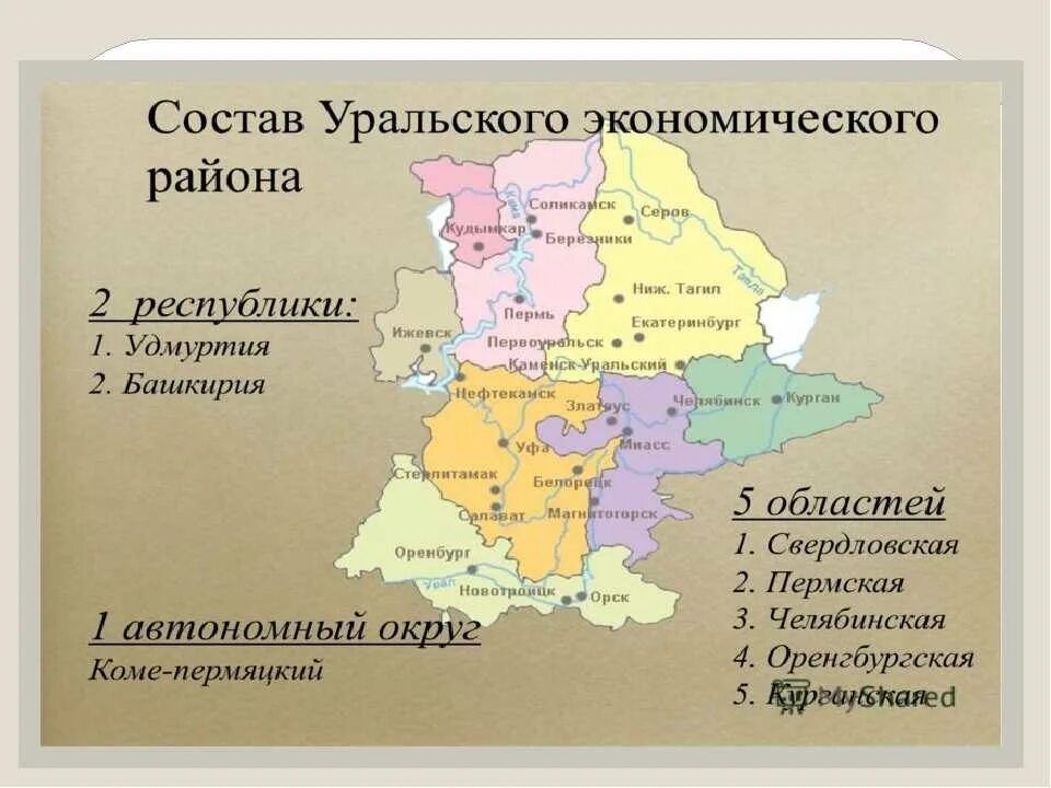 Тест по теме уральский район. Урал состав района карта. Карта Уральского экономического района с городами. Границы Уральского экономического района. Урал состав Уральского экономического района.