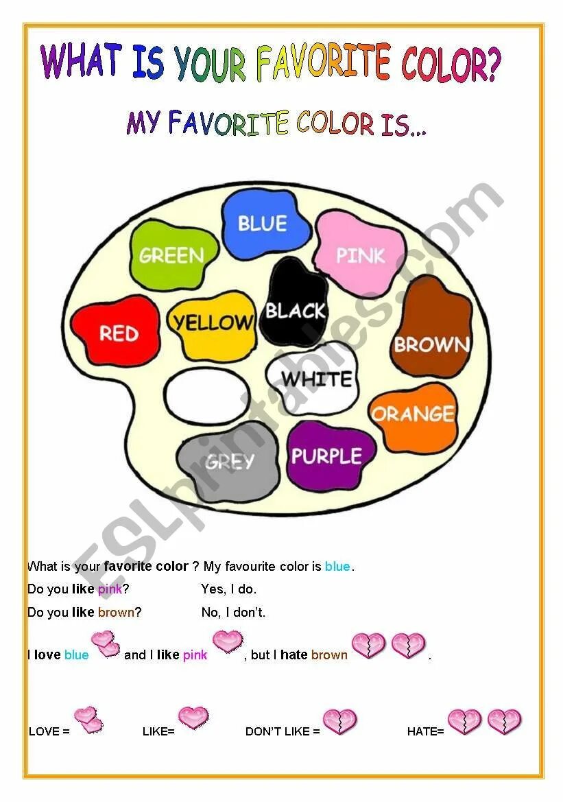 What is your favorite Color. What is your favourite Colour. What is your favourite Colour for Kids. What's your favourite Colour Worksheet. What is your favourite games