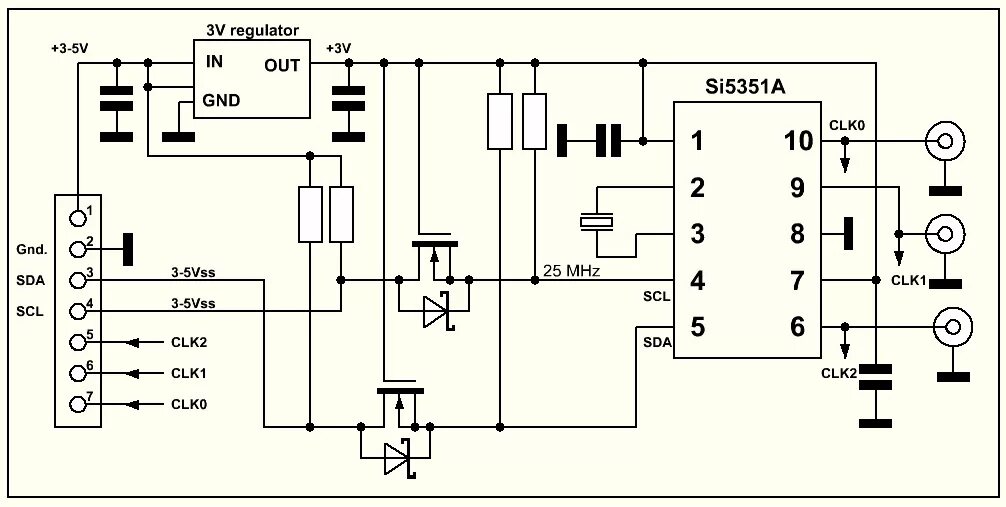 Схема подключения платы si5351 Миниатюрный синтезатор (Si5351)