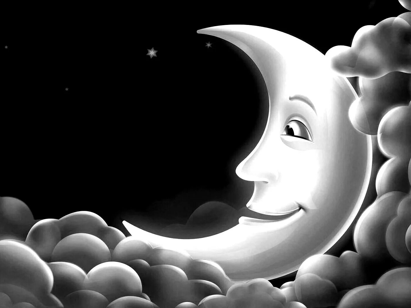 черные обои со звездами. месяц мультяшный. обои месяц. луна картинки мультяшные. полумесяц на небе.