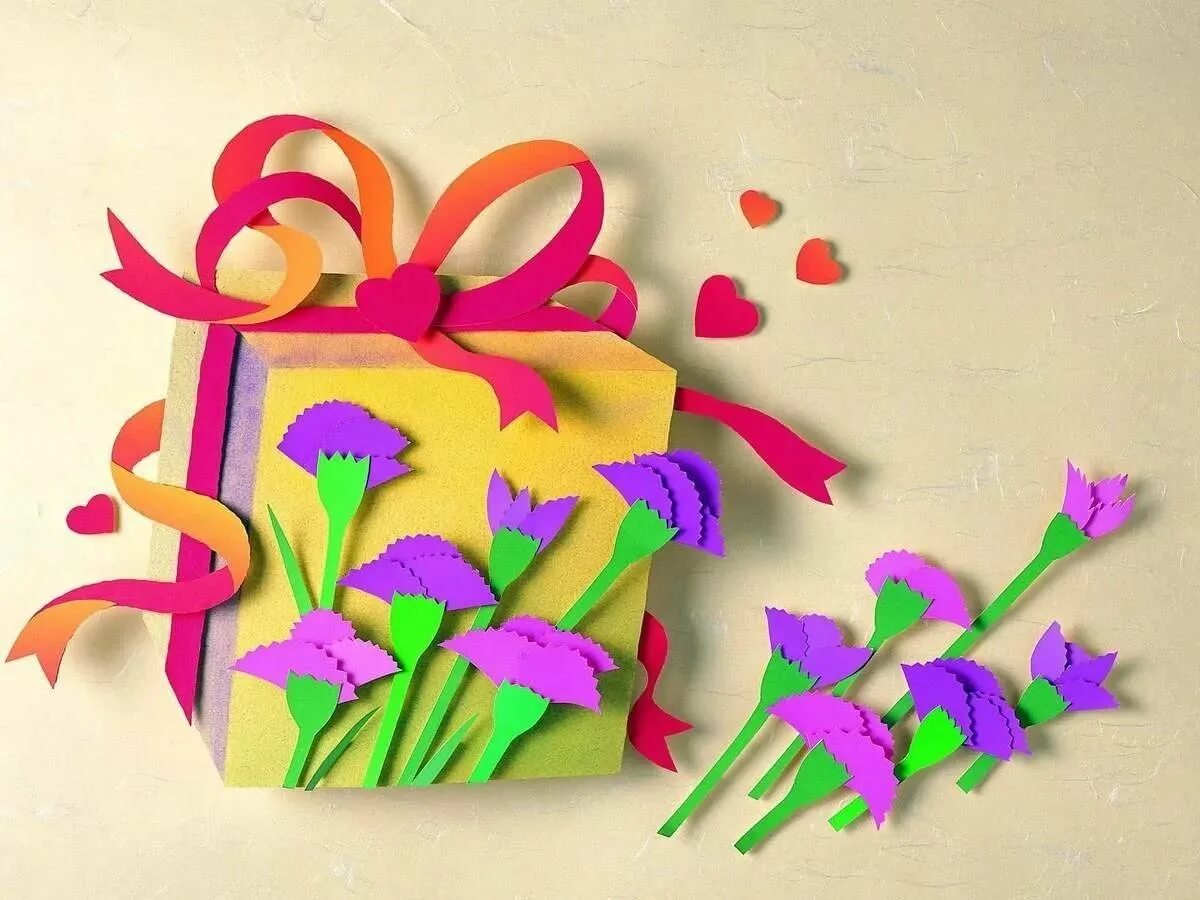 Поделки из бумаги открытки. Аппликация на 8 марта. объемная аппликация. поделки из бумаги. подарок из цветной бумаги.