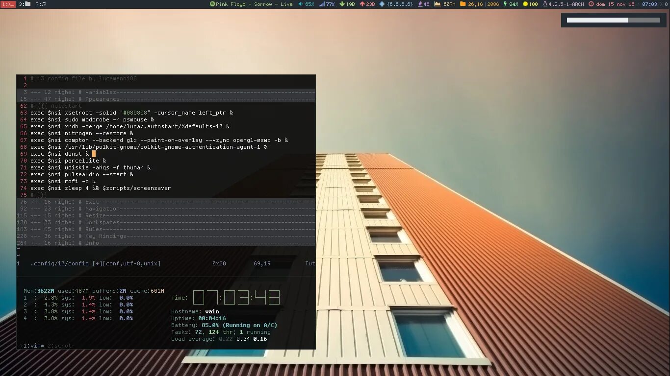 Arch client. I3wm archlinux. i3 linux. lemonbar linux. i3 window manager.