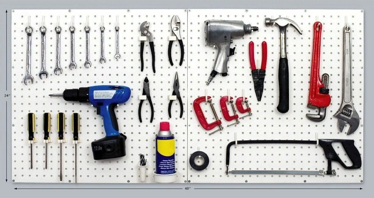 Paneling tools. SGCB Tool Board - настенная панель-органайзер для инструментов 1200*450. Перфолист для инструмента 3000х1000. Перфопанель для инструмента 2000х1000. Перфорированная панель для инструмента.