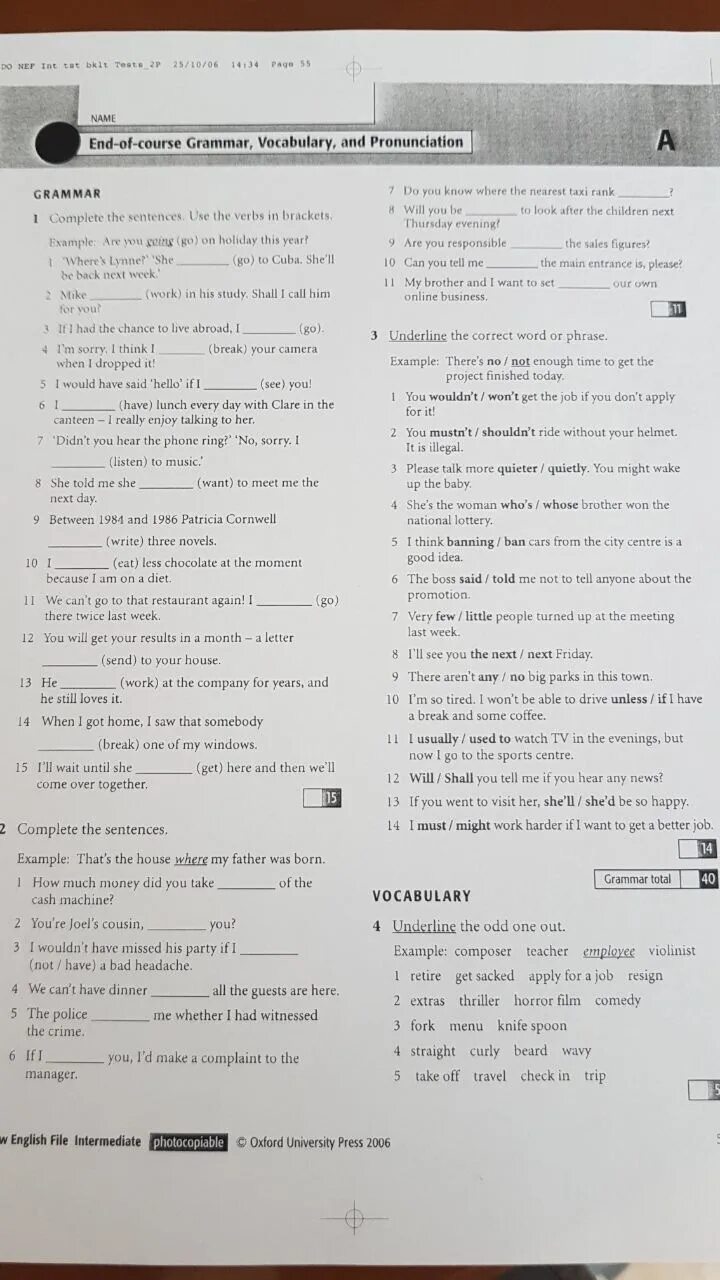 End of course Test pre-Intermediate ответы. Тест Upper Intermediate. End of course Test ответы. Grammar and Vocabulary ответы. Ending year test