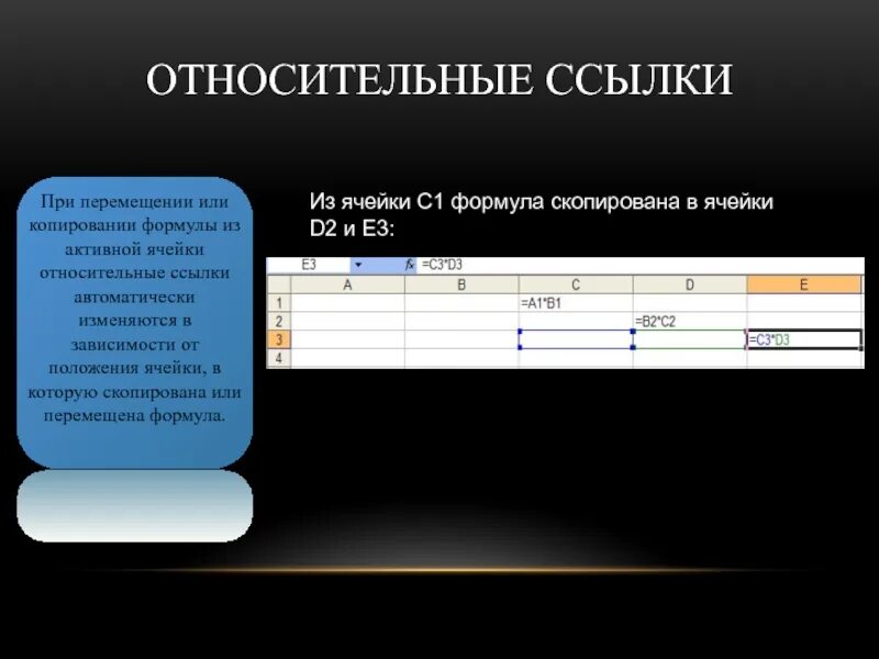 Изменяются при копировании в другую ячейку. Относительная ссылка. относительная ссылка при копировании. относительная ссылка изменяется при копировании. автоматически при копировании формулы изменяются ссылки.