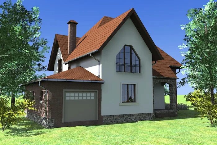 дом мансардного типа с эркером.