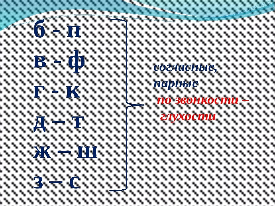 Какие парные по звонкости глухости