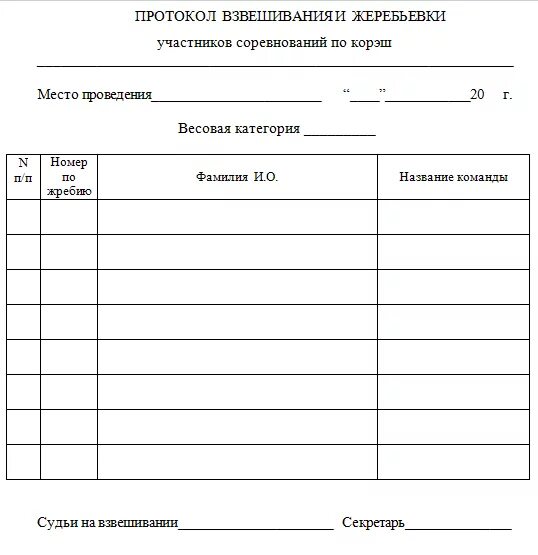 Протоколам форма регистрации. Протокол взвешивания рукопашный бой. Протокол взвешивания в вольной борьбе. Заявка на участие в соревнованиях по волейболу. Протокол соревнований по боксу образец.