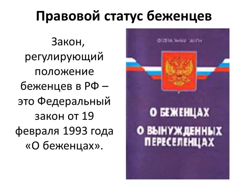 Закон о беженцах и вынужденных переселенцах РФ. Правовой статус беженцев. Законы о беженцах и о вынужденных переселенцах. Федеральный закон о беженцах.