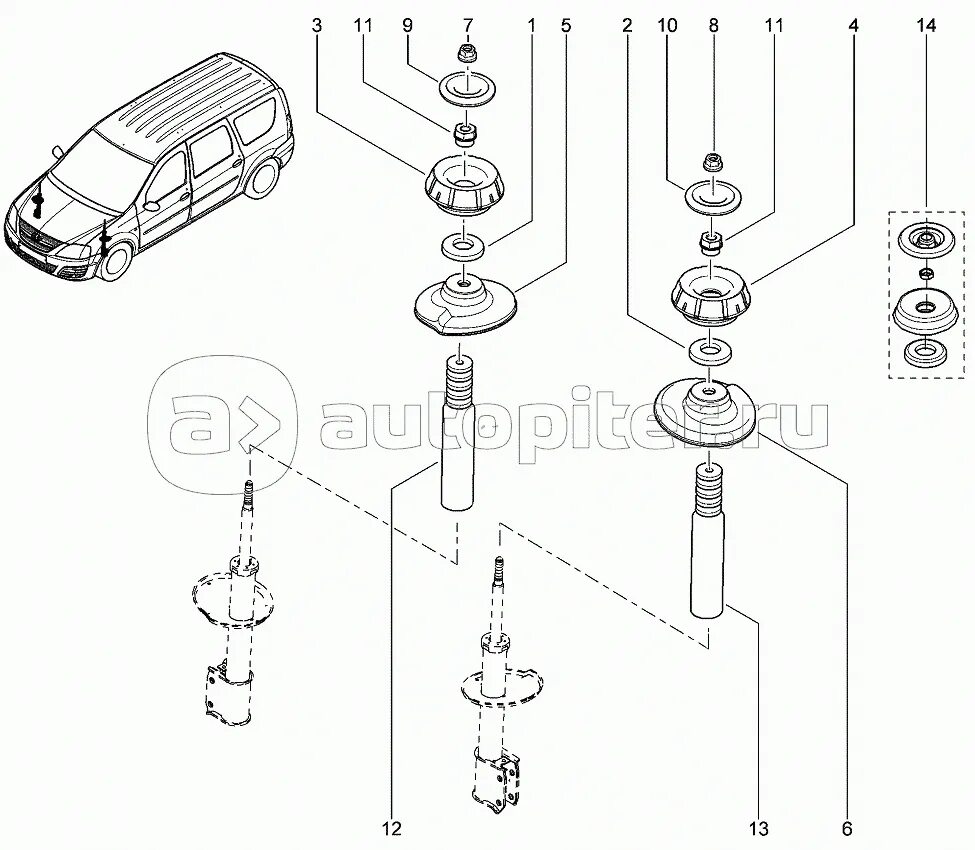 Опора передней стойки LADA Largus 4601 (Чертеж № 248: список деталей, стоимость 