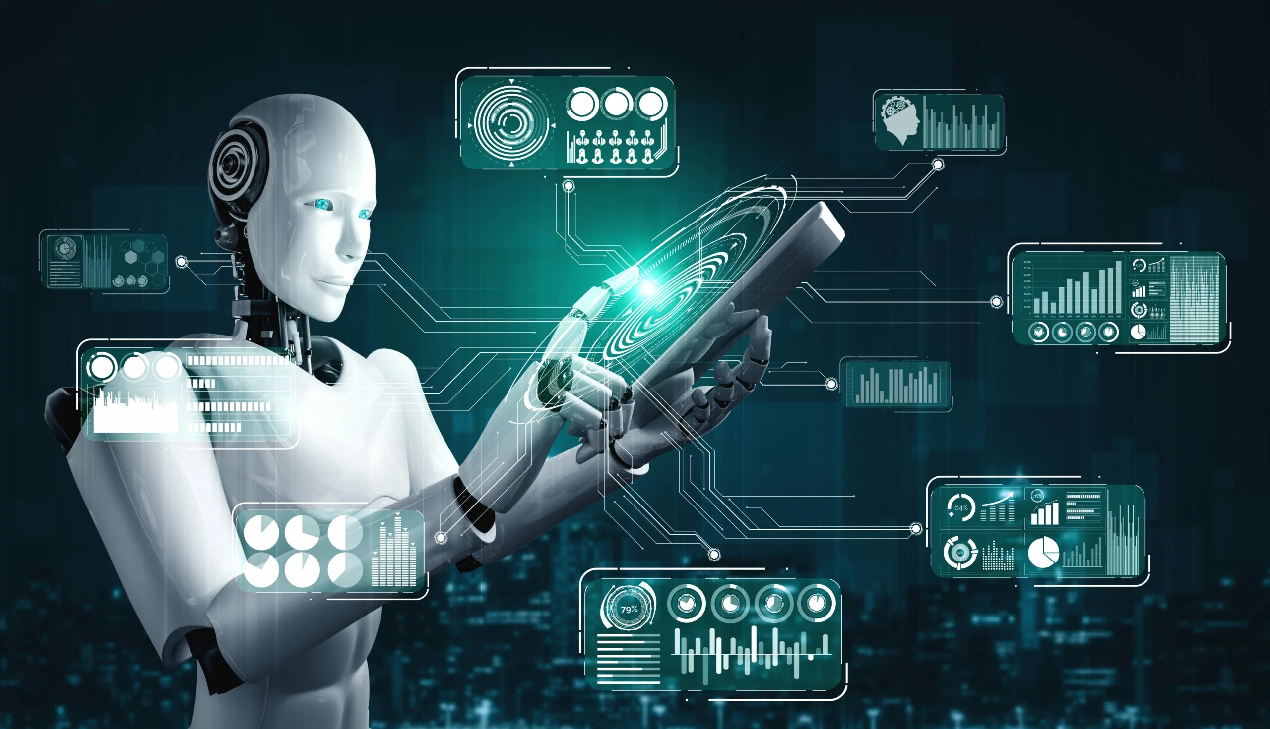 1 искусственный интеллект и машинное обучение. Rpa роботизация. программные роботы rpa. кибернетика и искусственный интеллект. робот анализирует.