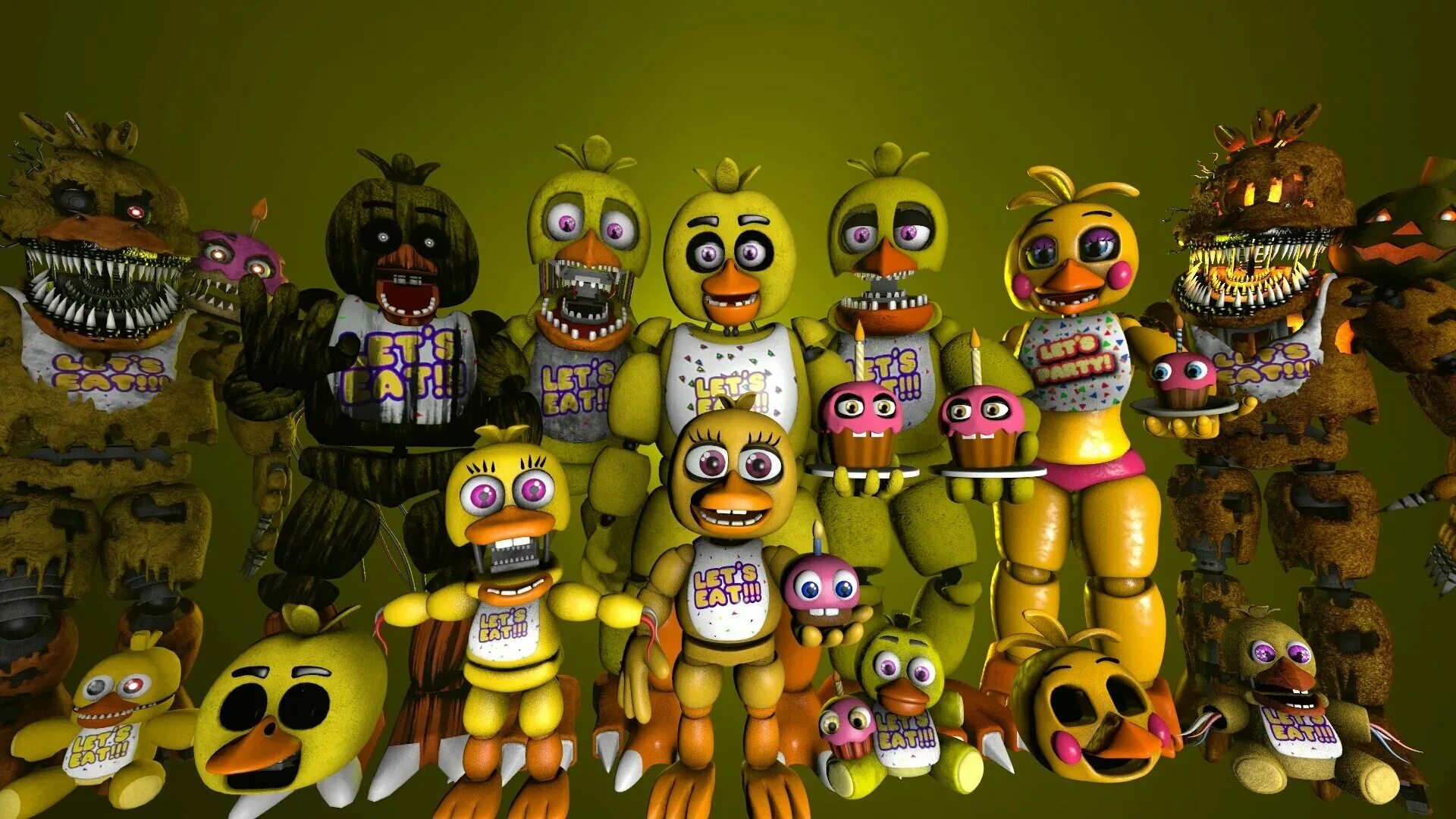 Все аниматроники из фнаф 1. Five Nights at Freddy's 1 чика. АНИМАТРОНИКИ чика. Чика ФНАФ 8. ФНАФ ворлд чика.