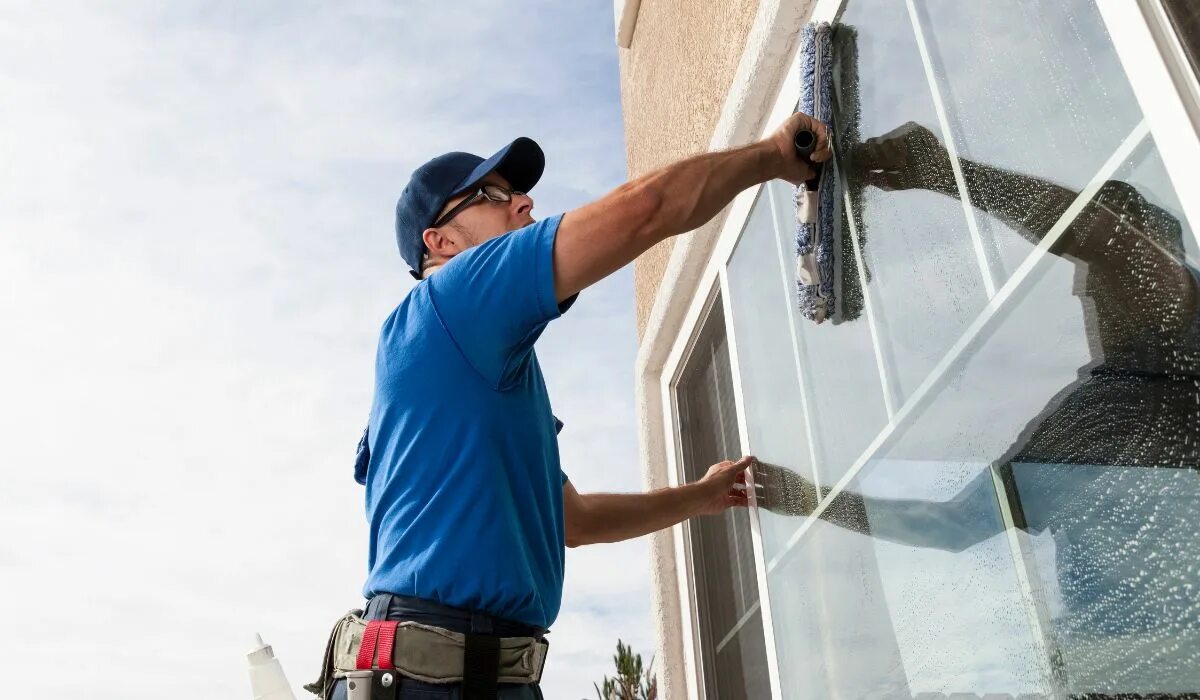 The window are being cleaned