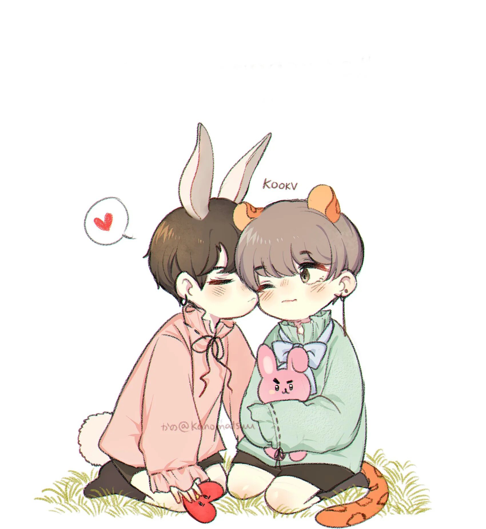 Омегаверс гибриды. BTS Vkook Чиби. BTS Art Вигуки. BTS Vkook Art Чиби. BTS Vkook Art милые.