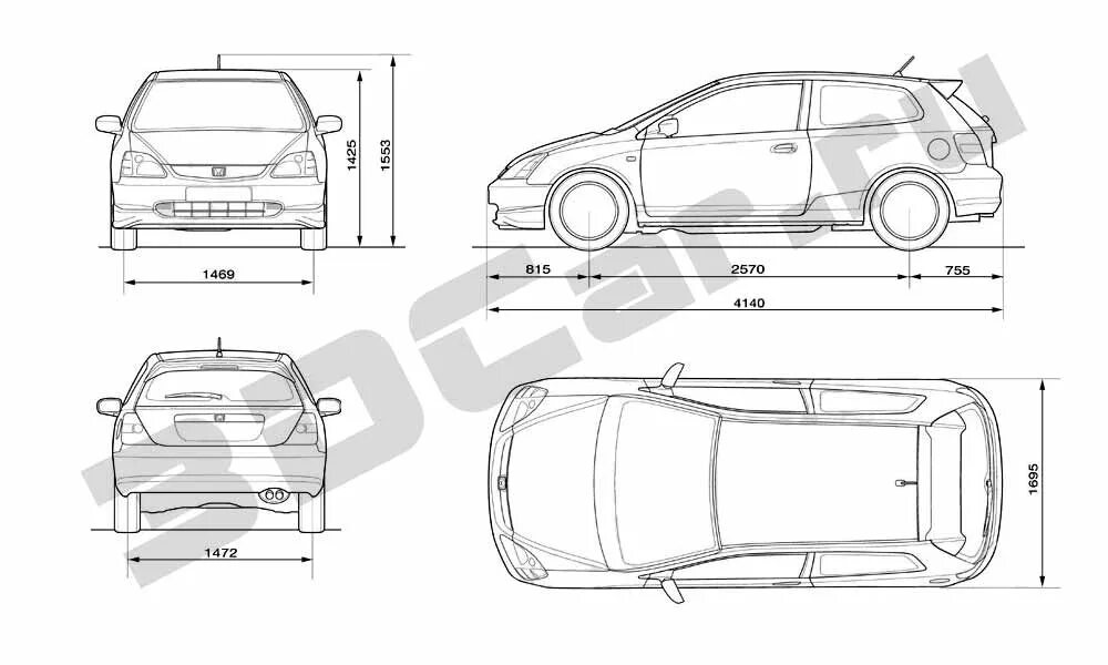 размер хонда цивик 4 д