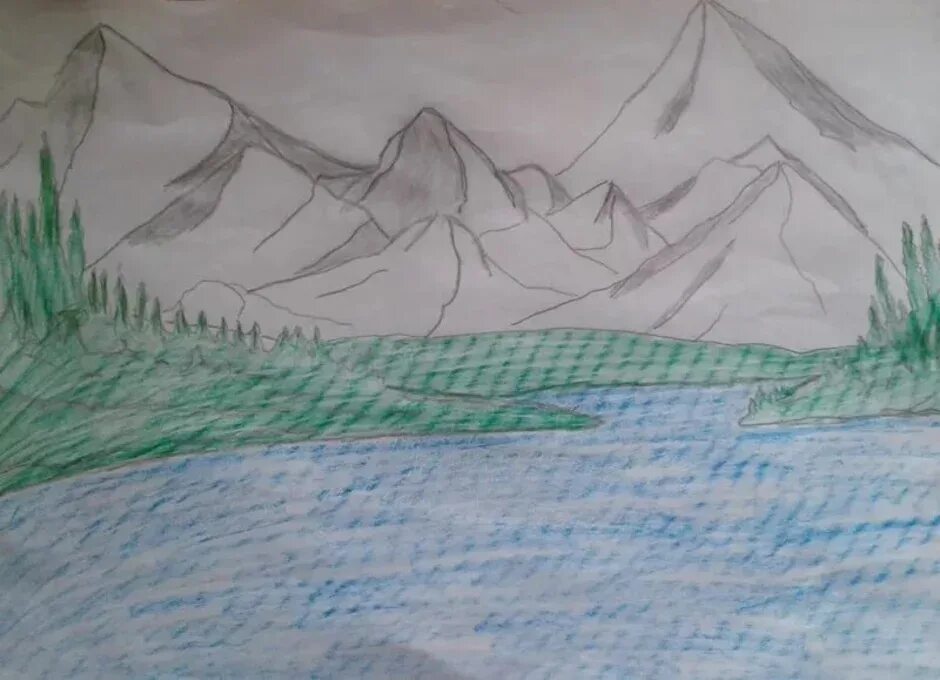 Здесь можно выполнить рисунок показывающий удивительную. Горный пейзаж карандашом. Рисунки карандашом природа. Рисунок на тему горы. Рисунок на тему река.