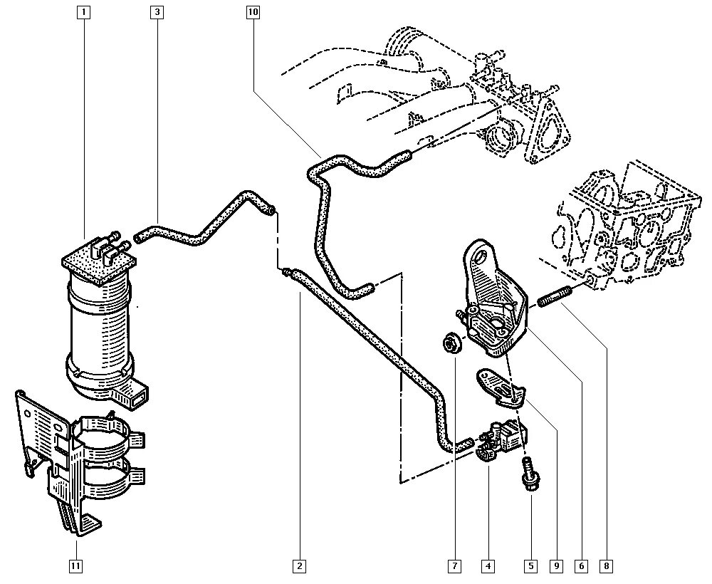 схема подключения клапана адсорбера рено меган 2. топливная система рено симбол. система снижения токсичности рено. топливная система рено клио 3 дизель. система снижения токсичности рено.