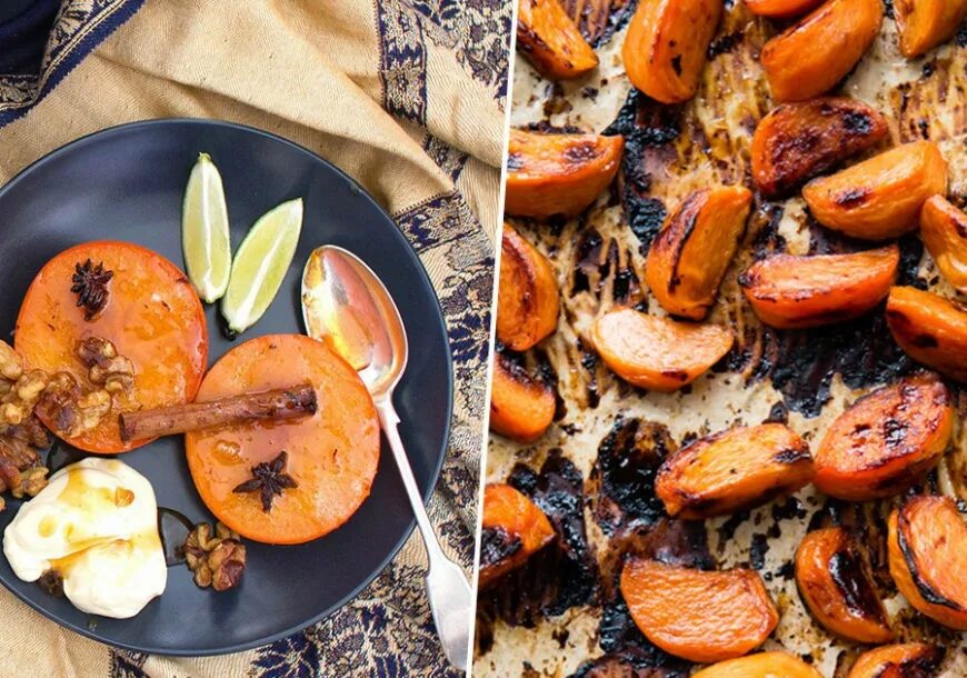 Жареная хурма. Завтрак с хурмой. Как обжарить хурму?. Печеная хурма. Жареная хурма.