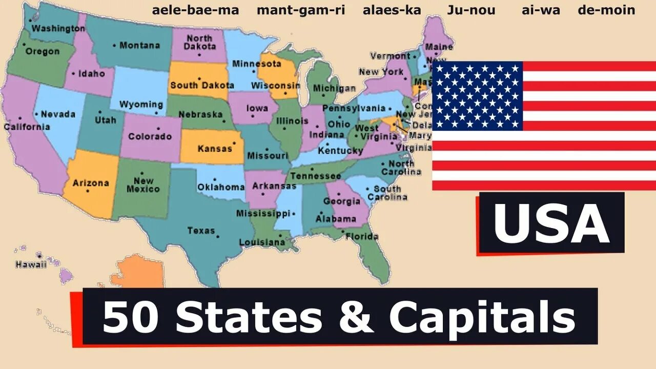States and Capitals of USA. USA 50 States. USA States with abbreviations. Abbreviations of the States of America.