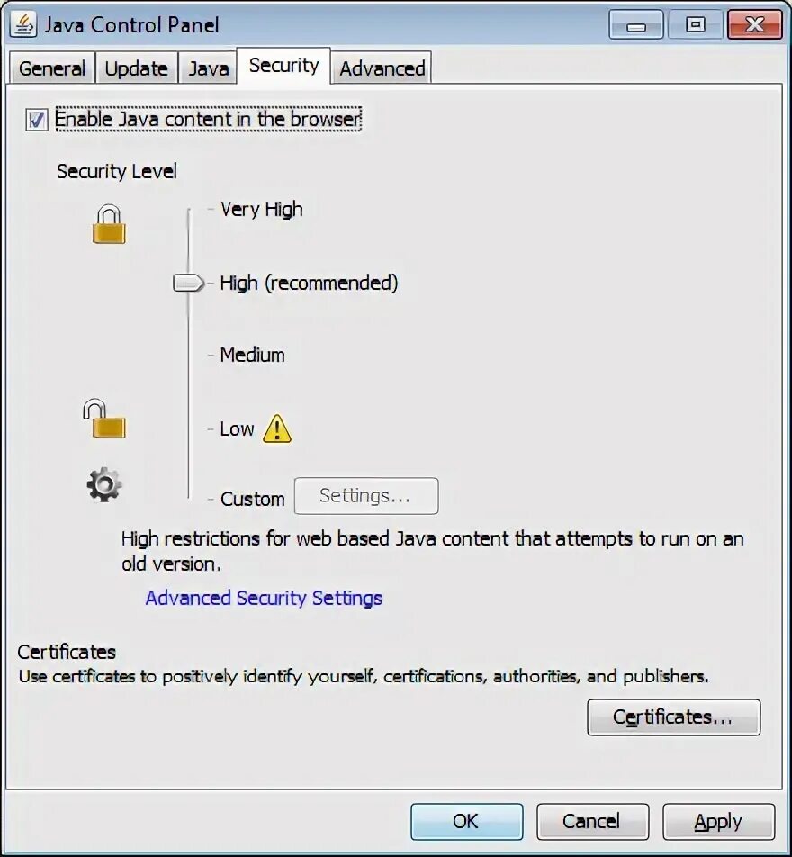 Java Control Panel. Java Security. Java Control Panel -> Security. В панели управления появилась джава.