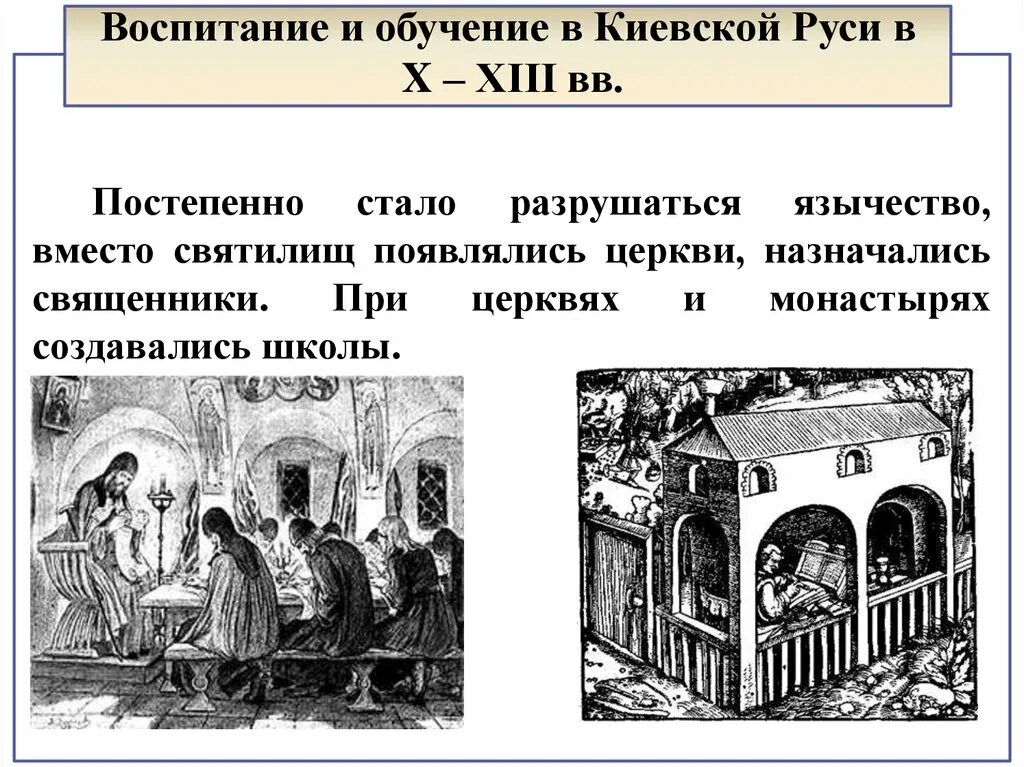 Первый период развития киевской руси. Обучение в Киевской Руси. Школы в Киевской Руси в монастырях. Воспитание и обучение в Киевской Руси. Школы при церквях и монастырях на Руси.