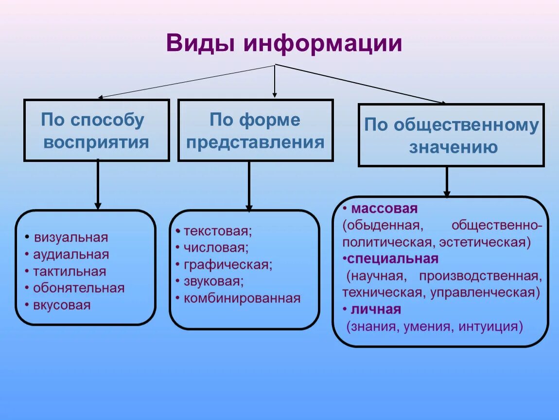 Три группы в соответствии с. Виды информации. Типы информации. Основные виды информации. Перечислите в ды информации.