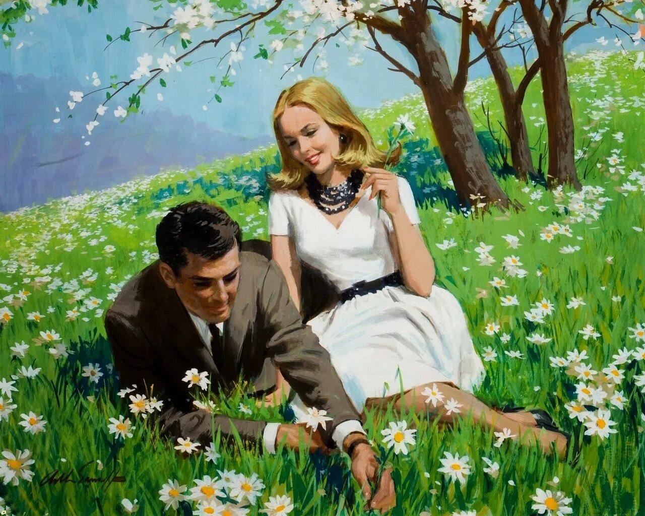Там где цветы всегда любовь. Художник Arthur Sarnoff. Arthur Saron Sarnoff картины.