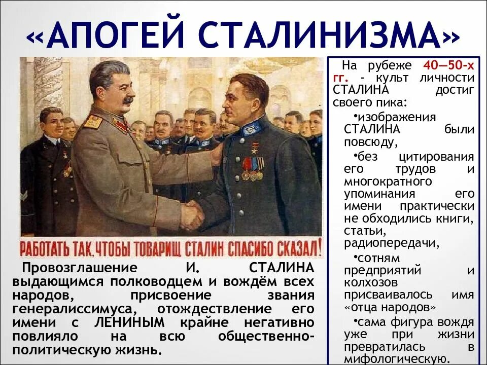 Апогей сталинизма» в СССР В 1945-1953. Поздний сталинизм. Послевоенная политика Сталина. Послевоенный сталинизм.