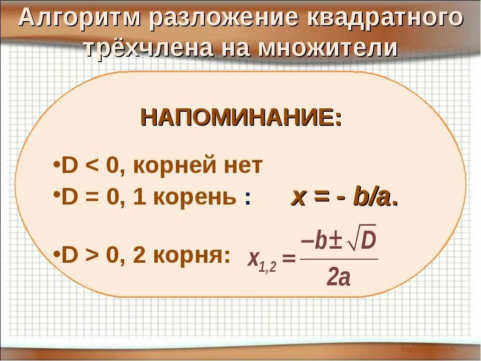 Трехчлен на множители формула