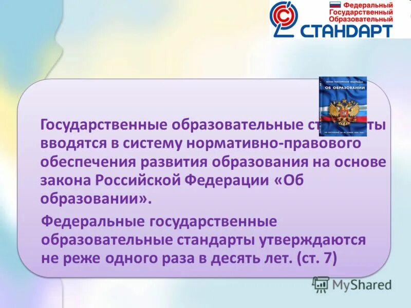 Государственный образовательный стандарт закон об образовании. Слайд на тему государственные образовательные стандарты. ФГОС обеспечивает. Госстандарт в условиях современной системы образования обеспечивает.