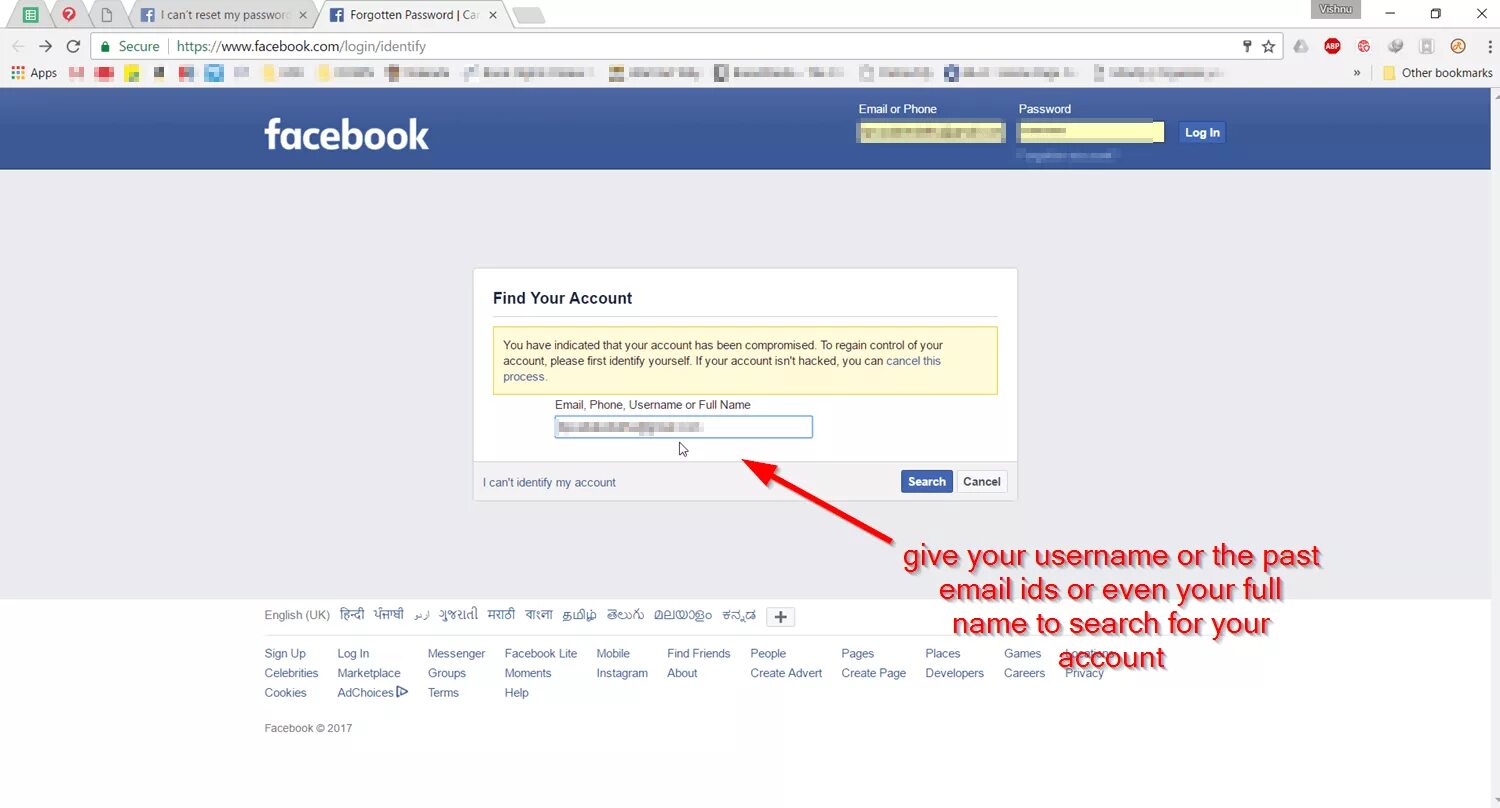 Find username. Facebook account. Find my ID Facebook. Your account. Account search.