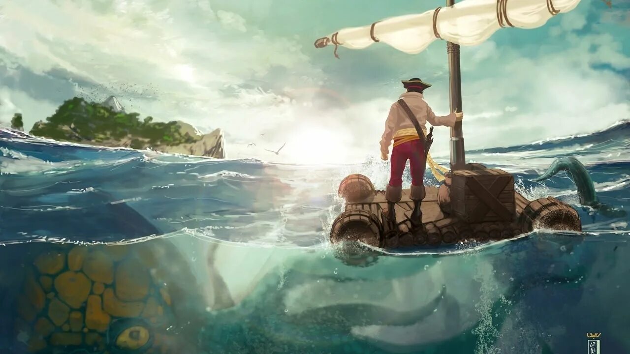 Море мультяшное. Пираты морган и бартоломью. Моряк на острове. Море фэнтези. Моряк и остров.