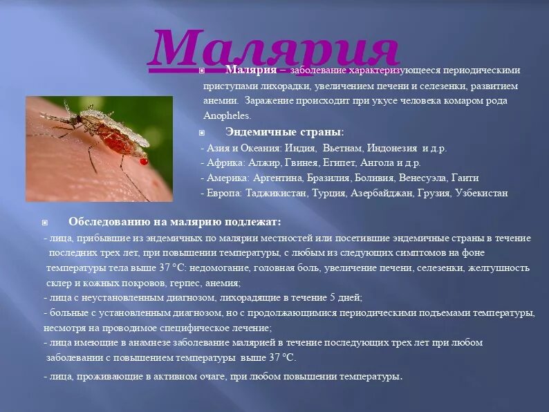 Малярия органы поражения.