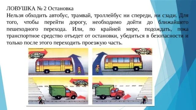 Почему трамвай нужно обходить спереди. Как обходить автобус. дорожные ловушки презентация.