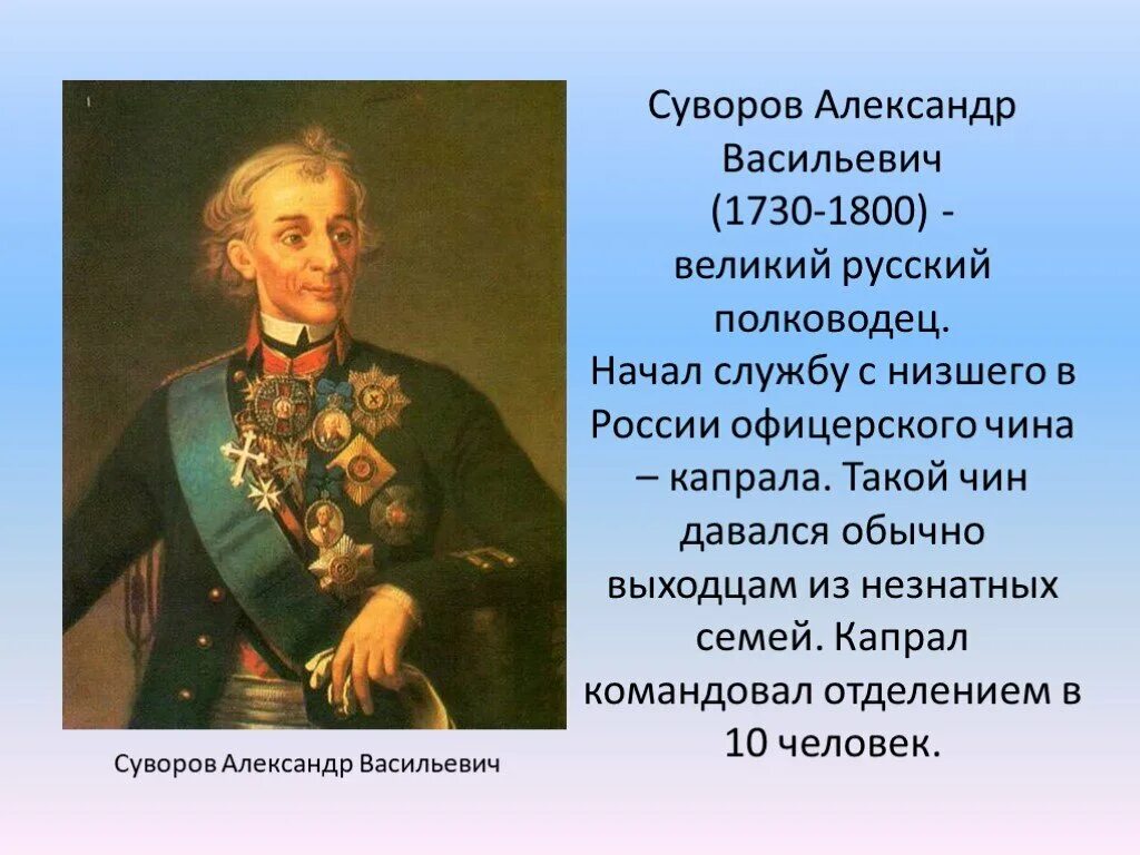 Чем прославились суворов и ушаков 4 класс. Презентация на тему Суворов.