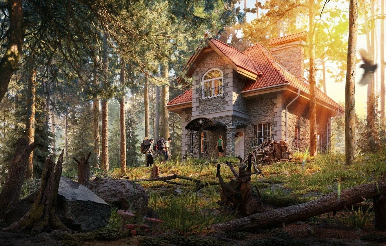 Где то за лесом милый дом. Шишкин лес избушка. Хижина в лесу домик. Сказочный домик в лесу. Красивый домик в лесу.