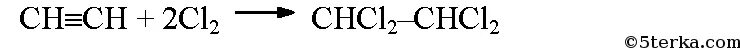 Реакция ацетилена с хлором