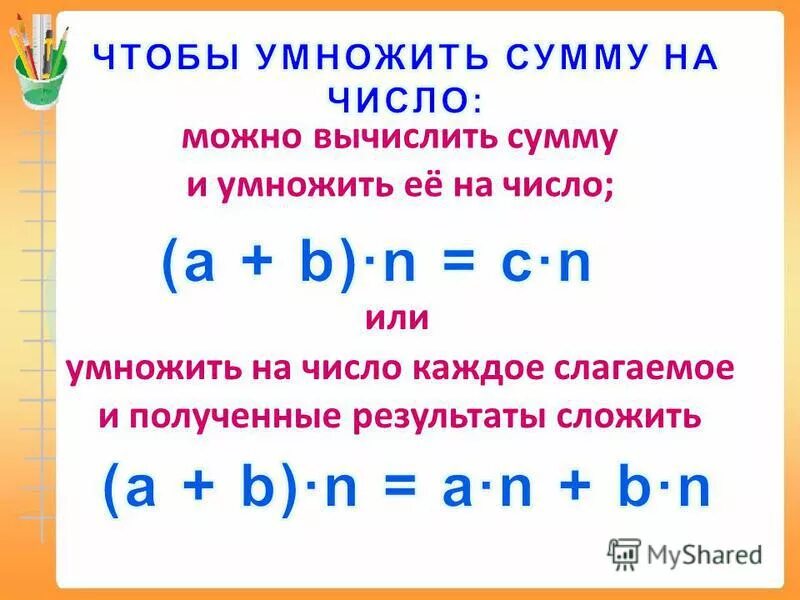 Умножение суммы на число 3 класс карточка. Правило умножения суммы на число 3 класс. Правило умножения суммы на число математика 3 класс. 3кл. Умножение суммы на число. Правило деления суммы на число 3 класс правило.