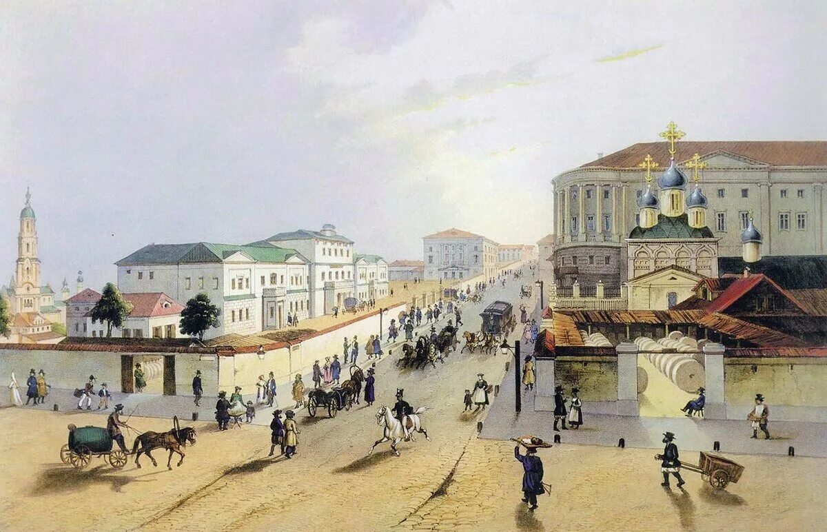 Мясницкая улица в 18 Векк. Улица Мясницкая в 17 веке. Литография Кузнецкий мост.