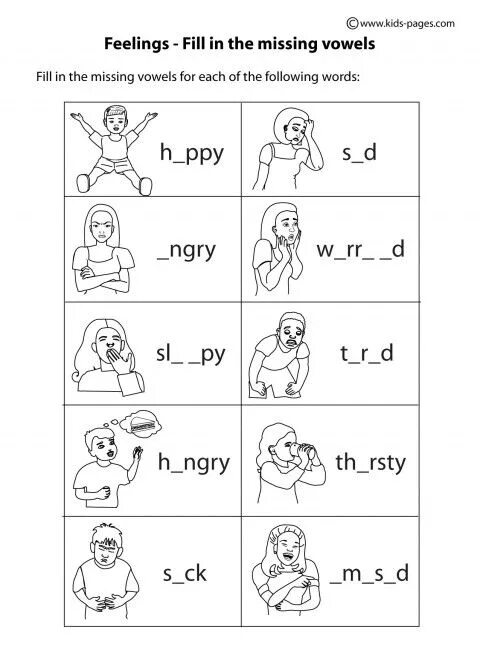 Complete the missing vowels. Emotions задания для детей. Задания по английскому эмоции. Задания на эмоции на английском. Feelings задания для детей.