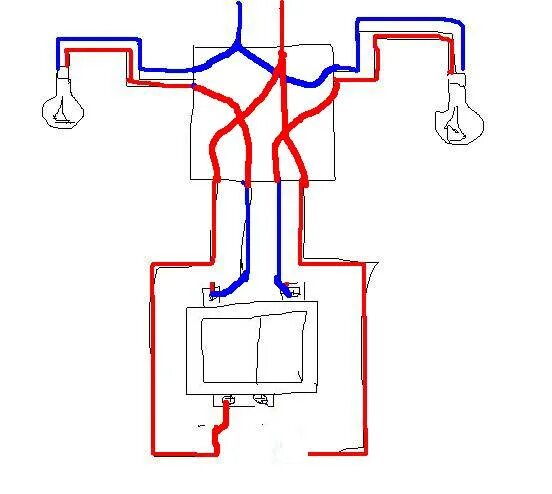 Подключить двухклавишный выключатель три провода. Схема подключения двухклавишного выключателя на две лампочки. Как подключить провода на двойной выключатель на две лампочки. Схема подключения двойного двухклавишного выключателя. Схема подключения двухклавишный выключатель, 2 лампочки, розетка.