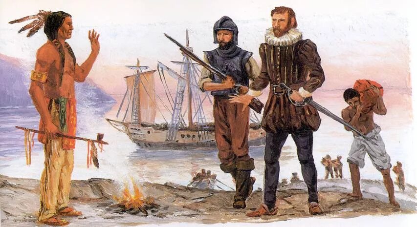 колонизация северной америки 17-19 вв. колонизация северной америки голландцами. жан леон жером феррис. первые европейцы в канаде джон кабот. христофор колумб и индейцы.