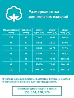Размерная сетка пижамы
