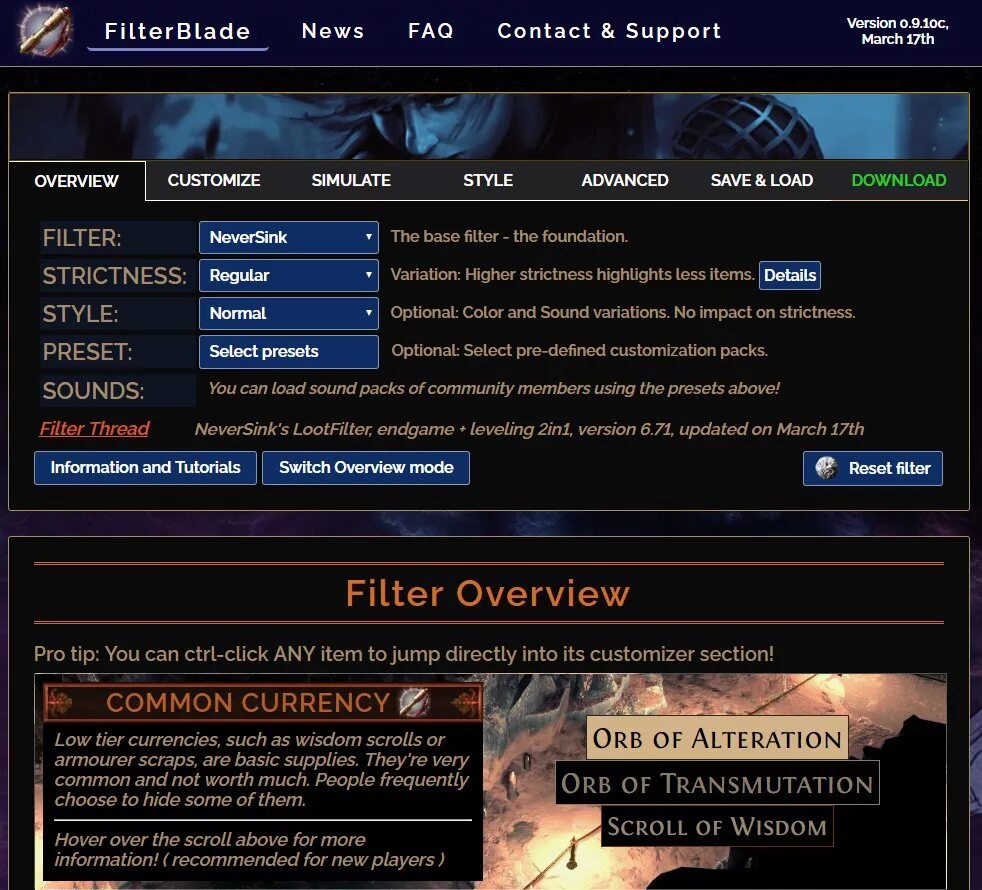 Filterblade xyz. Лут фильтр для Path of Exile Neversink. Filterblade. POE Neversink Filter Style. Neversink's Itemfilter.