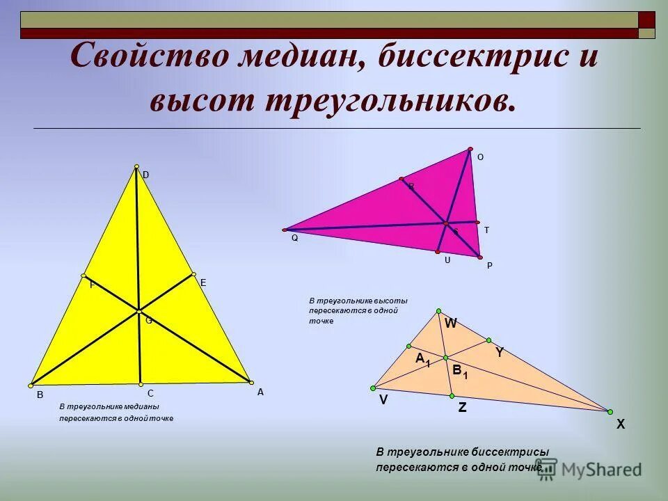 Пересечение медианы и высоты треугольника. Медиана биссектриса и высота треугольника. Св-ва Медианы треугольника. Высота Медиана биссект.