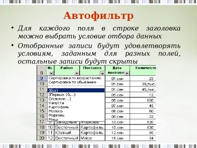 Как пользоваться автофильтром