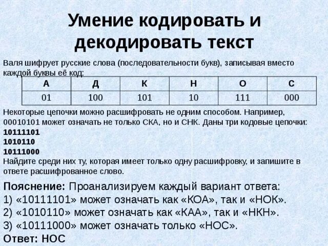 Даны три кодовые цепочки 01001010