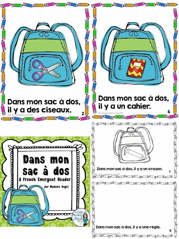 Dans mon. Dans mon sac a dos. dans mon sac a dos il y a. французский язык тема la rentrée. back to school emergent reader.