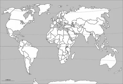 Черно белая контурная карта мира