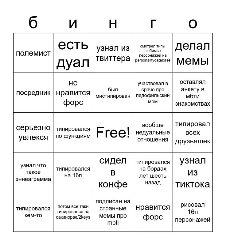 Какой у тебя мбти тип. Мбти бинго. мбти функции. бинго мбти низшая ni. мбти функции объяснение.